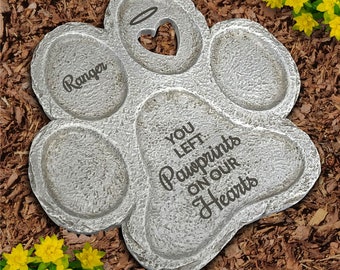 Engraved You Left Paw Prints on our Hearts Paw Print Stone, dog grave marker, dog memorial stone, multiple pet memorial, pet stone