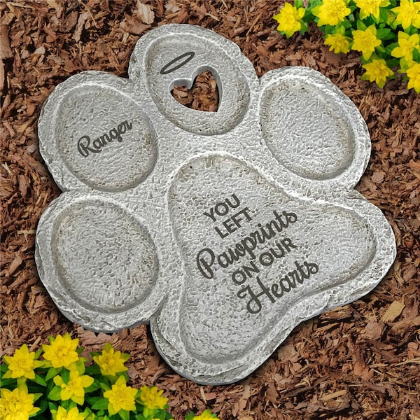 Engraved You Left Paw Prints on our Hearts Paw Print Stone, dog grave marker, dog memorial stone, multiple pet memorial, pet stone