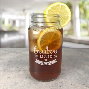 Engraved Arrows & Hearts Wedding Party Large Mason Jar, wedding drinkware, wedding gift, personalized mason jars, wedding party -gfyL9441348