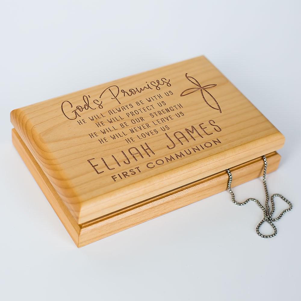 Engraved First Communion Valet Box, Personalized First Holy Communion Gifts For Boys & Girls, Wooden Box For Rosary Beads