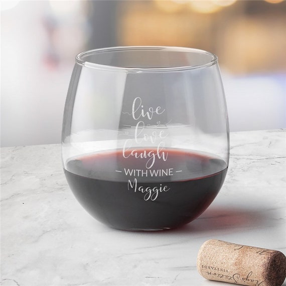 Etched Stemless Red Wine Glasses Set of 2 Mother & Daughter