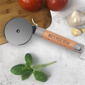 Engraved Write Your Own Custom Message Stainless Steel Pizza Cutter, Personalized Wooden Handle Cutter, Kitchen Essentials, Gift For Him