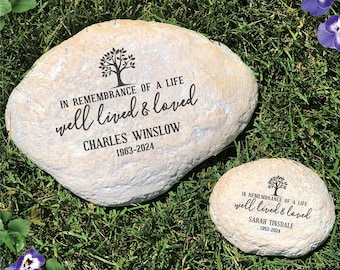 Engraved A Life Well Lived and Loved Garden Stone, memorial garden, custom sympathy gift, remembrance, bereavement gift, in memory of