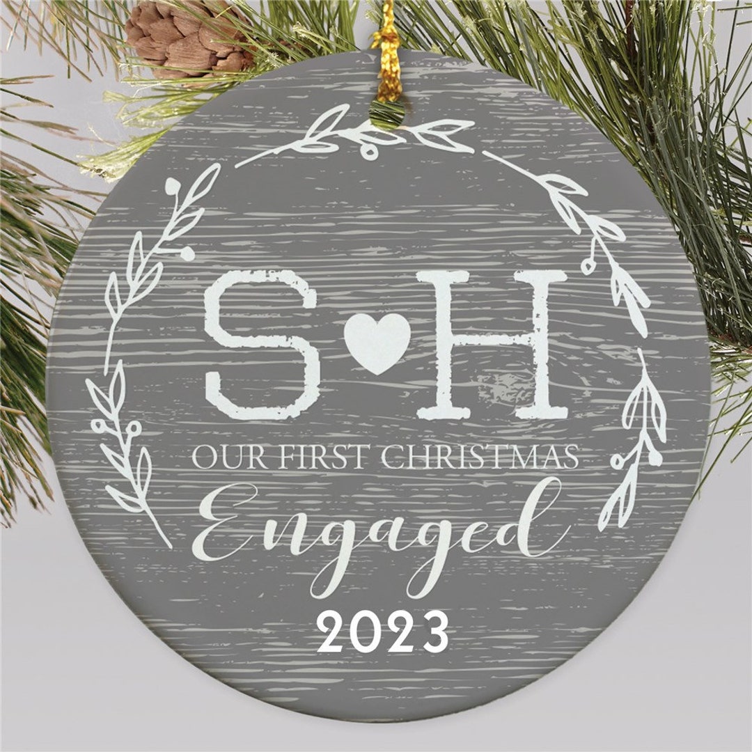 Initial First Christmas Engaged Personalized Ornament, Engagement Ornament, Christmas Decor