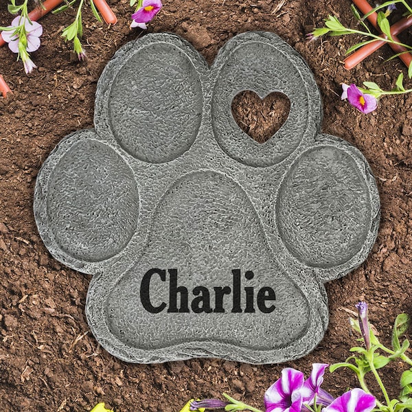Engraved Any Name Paw Print Stone, personalized pet memorial stone, dog grave marker, custom pet memorial, dog memorial, dog loss gift