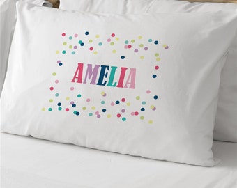 Personalized Polka Dots Cotton Pillowcase, Pillowcase For Girls Room, Pillowcase For Boys Room, Gifts For Her, Gifts For Kids, Room Decor