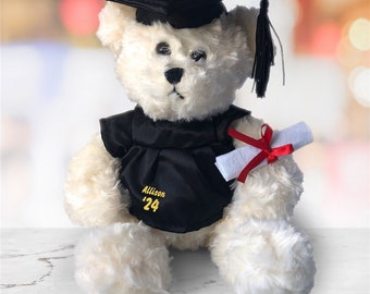 Personalized Graduation Cap and Gown Cream Plush Bear, class of 2024 teddy bear, grad gift, stuffed bear, graduation 24, Preschool Gifts