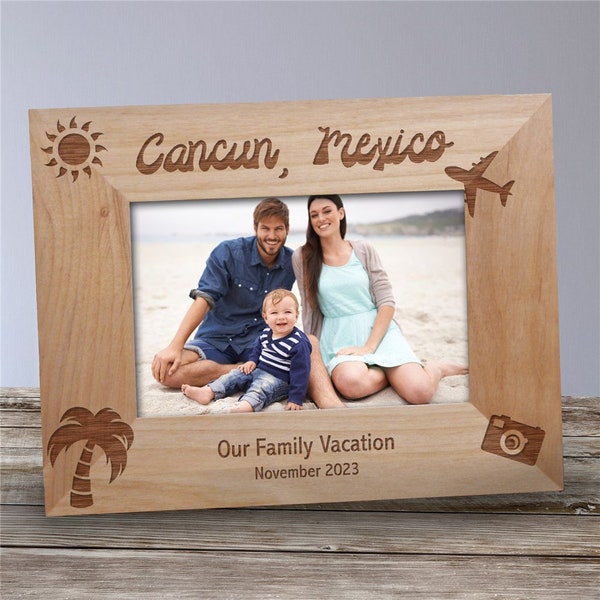 Personalized Family Vacation Picture Frame, Unique Vacation Keepsake, Engraved Wood Picture Frame, Home Decor, Custom Photo Frame, Beach