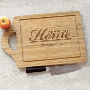Engraved Bless Our Home Cheese Carving Board, Custom Wedding Gift, Housewarming Gift, Personalized Kitchen Decor, Christmas Gift, Bamboo