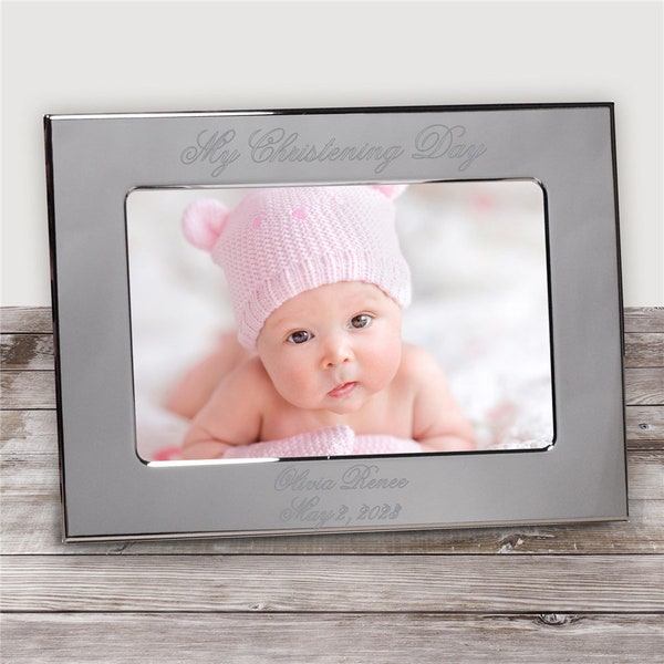 My Baptism Day Silver Personalized Picture Frame, godparents, photo frame, baptism, christening, baptismal day, engraved frame, baby frame