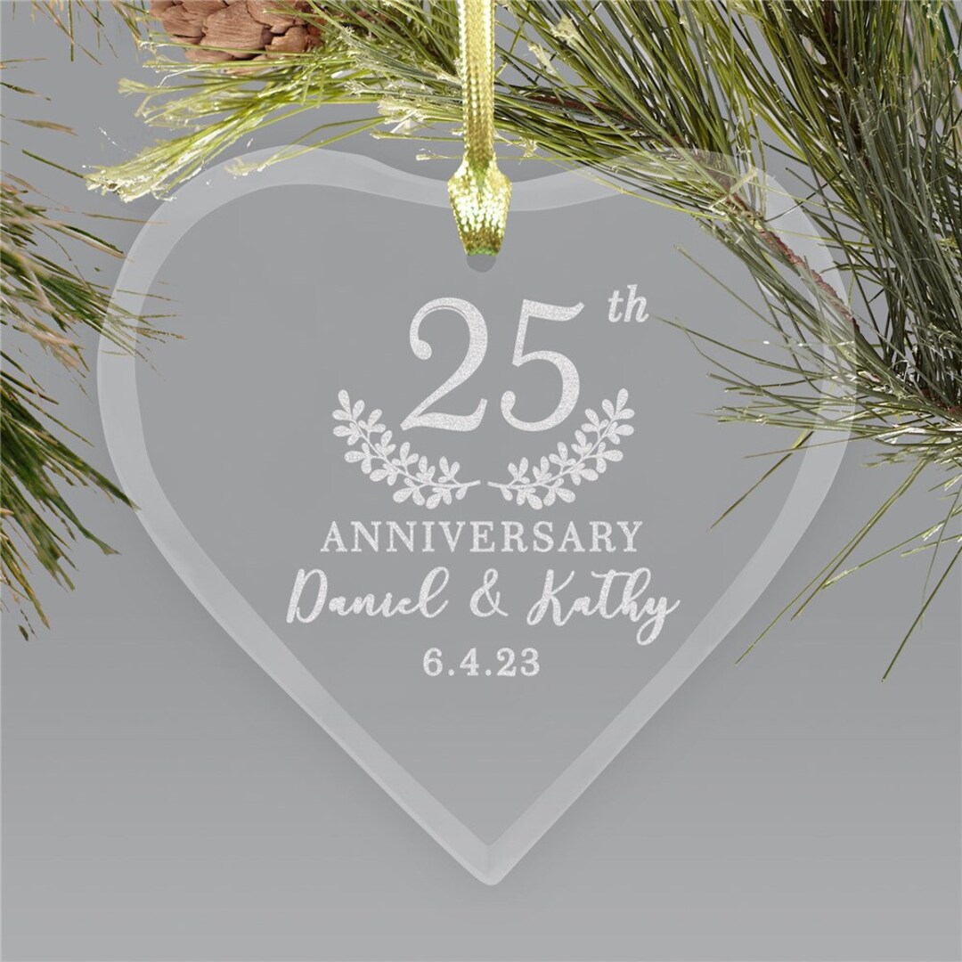 Engraved Anniversary Heart Ornament, Personalized Anniversary Ornament ...