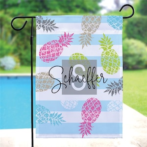 Personalized Colorful Pineapples Garden Flag, Garden Flag With Colorful Pineapples, Pool Flag, Summer Garden Flag With Last Name And Initial