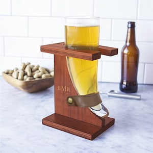 Engraved Monogram Horn Shaped Glass with Stand, beer glass, horn glass, unique beer glass, Beer Horn, Groomsmen Gifts gfyL19010400 image 2