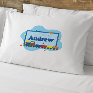 Train Cotton Personalized Pillowcase, Custom Pillowcase, Train Decor, Kids Room Decor, Bedroom Decor, Boys Pillowcase, Personalized Gifts