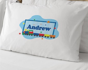 Train Cotton Personalized Pillowcase, Custom Pillowcase, Train Decor, Kids Room Decor, Bedroom Decor, Boys Pillowcase, Personalized Gifts