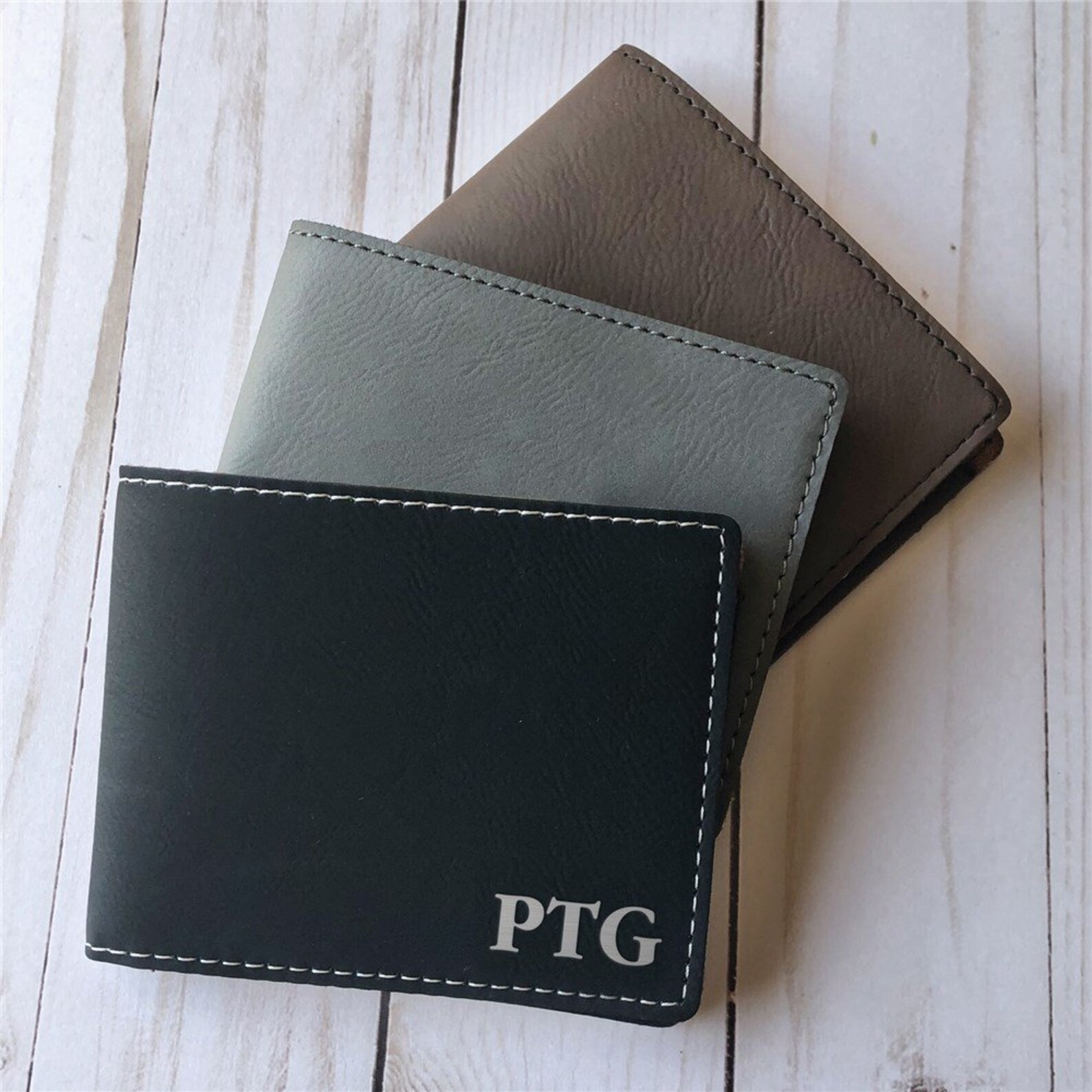 Engraved Initials Leatherette Wallet Personalized Men's Etsy