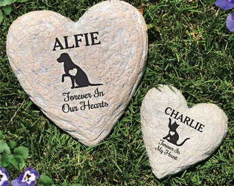 Engraved Assorted Animals With Heart Heart Pet Memorial Garden Stone, Rabbit Memorial, Cat Memorial, Hamster Memorial, Bird Memorial