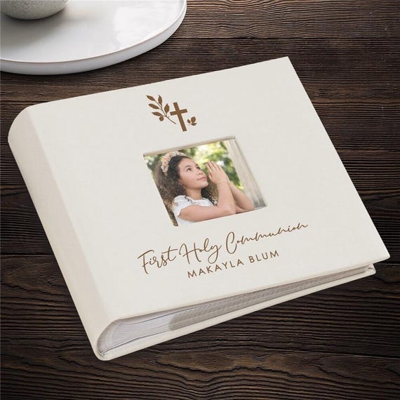 Engraved Religious Cross Leatherette Photo Album, First Holy Communion Gift For Girl, Boy, Personalized Picture Album, Communion Keepsake