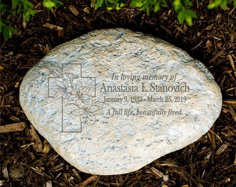 Floral Cross Personalized Memorial Garden Stone, garden decor, garden decoration, memorial garden, sympathy gift, remembrance -gfyL1176314P