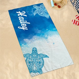 Sand-Free Personalized Tropical Turtle Beach Towel, personalized kids towel, Tropical Turtle, custom beach towel, beach -gfyU19683158