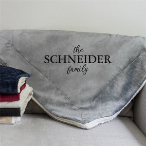 Embroidered Family Name Sherpa Blanket, Personalized Wedding Gift, Gift For The Newlyweds, Housewarming Gift For Family, Family Blanket