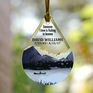 Fishing Memorial Tear Drop Personalized Memorial Ornament, memorial gift for fisherman, glass ornament, Christmas, fishing memorial