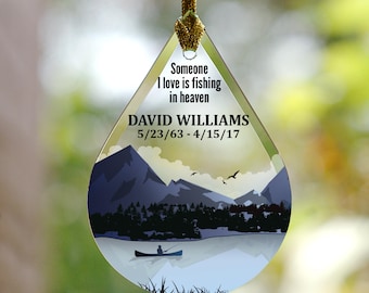 Fishing Memorial Tear Drop Personalized Memorial Ornament, memorial gift for fisherman, glass ornament, Christmas, fishing memorial