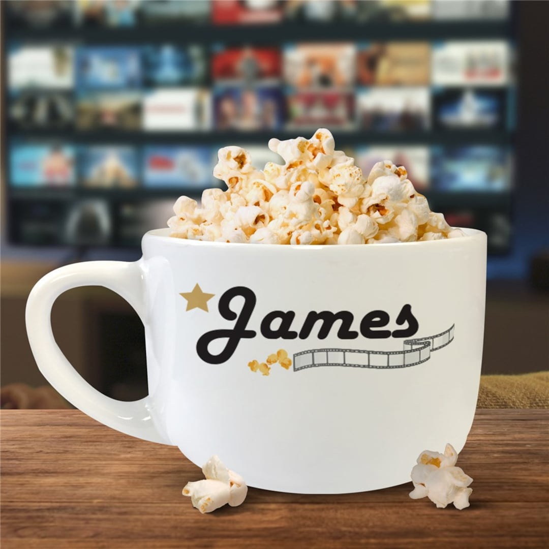 Personalized Popcorn Bowl With Handle and Name, Custom Snack Bowl