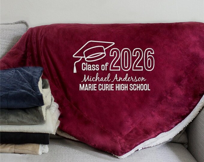Class of Embroidered Graduation Sherpa Blanket, Grad Throw Blanket ...