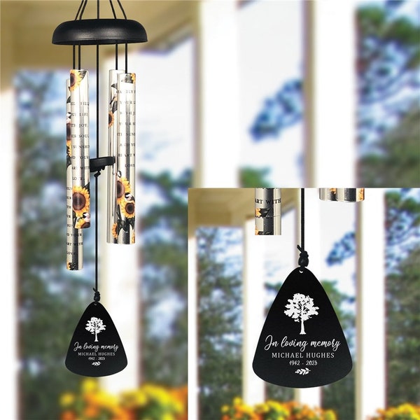 Engraved Memorial Watercolor Tree Sunflower Wind Chime, Personalized Wind Chimes, Sunflower, Memorial Gift, Loss of Loved One, Sympathy Gift
