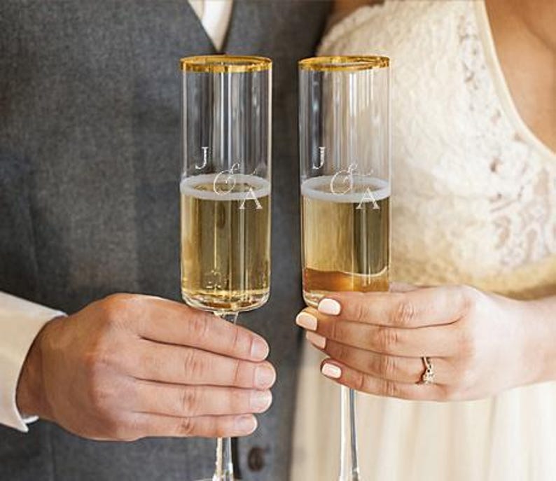 Engraved Wedding Champagne Flutes, Wedding Flutes With Initials, Personalized Wedding Glasses, Engagement Gift, Toasting Glasses, Set Of 2
