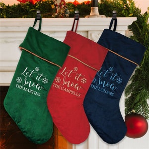 Embroidered Stocking, Let It Snow Plush Stocking, Personalized Stocking With Name, Family Stocking, Custom Christmas Gifts, Holiday Gift