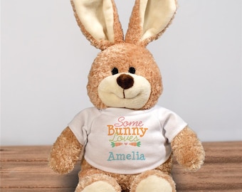 Somebunny Loves Me Personalized Stuffed Easter Bunny, Personalized Plush Bunny, Gift for Easter Basket, Kids Easter Gift, 3 Sizes