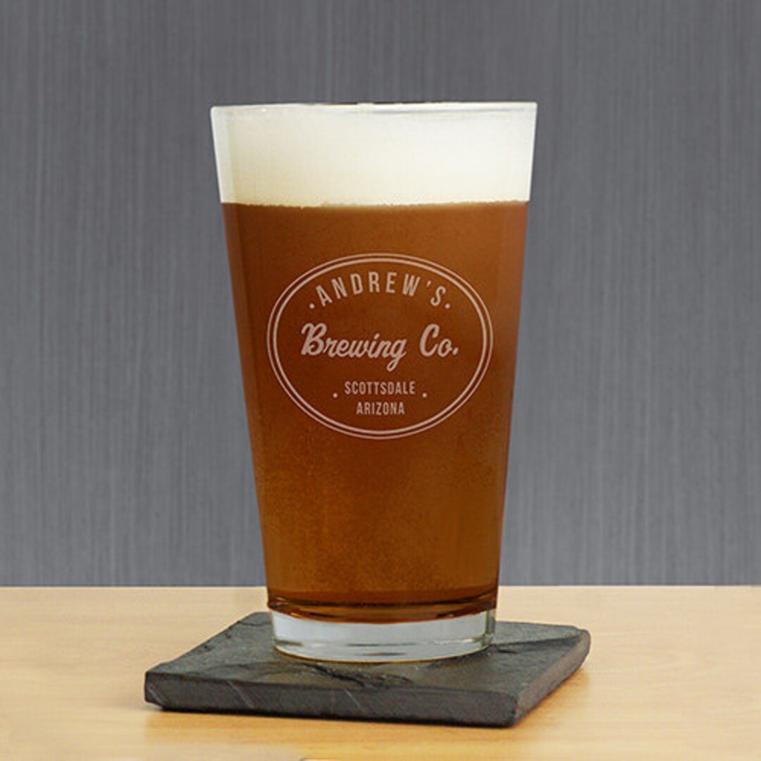 Engraved Brewing Company Beer Glass, Personalized Barware, Gift for Him, Any Name Custom