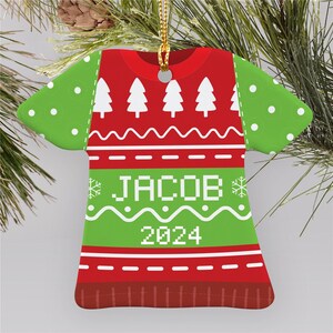 Personalized Christmas Sweater T-Shirt Ornament, Custom Christmas Ornament, Ugly Sweater Ornament, Stocking Stuffers, Personalized Ornament