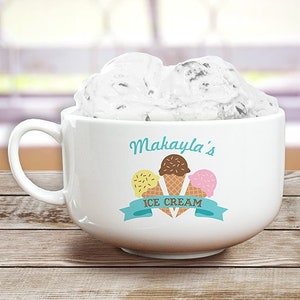 Ice Cream Cone Personalized Bowl, ceramic bowl, personalized, gift, white, bowl with handle, kitchen, dishware, for kids gfyU1046323 Large