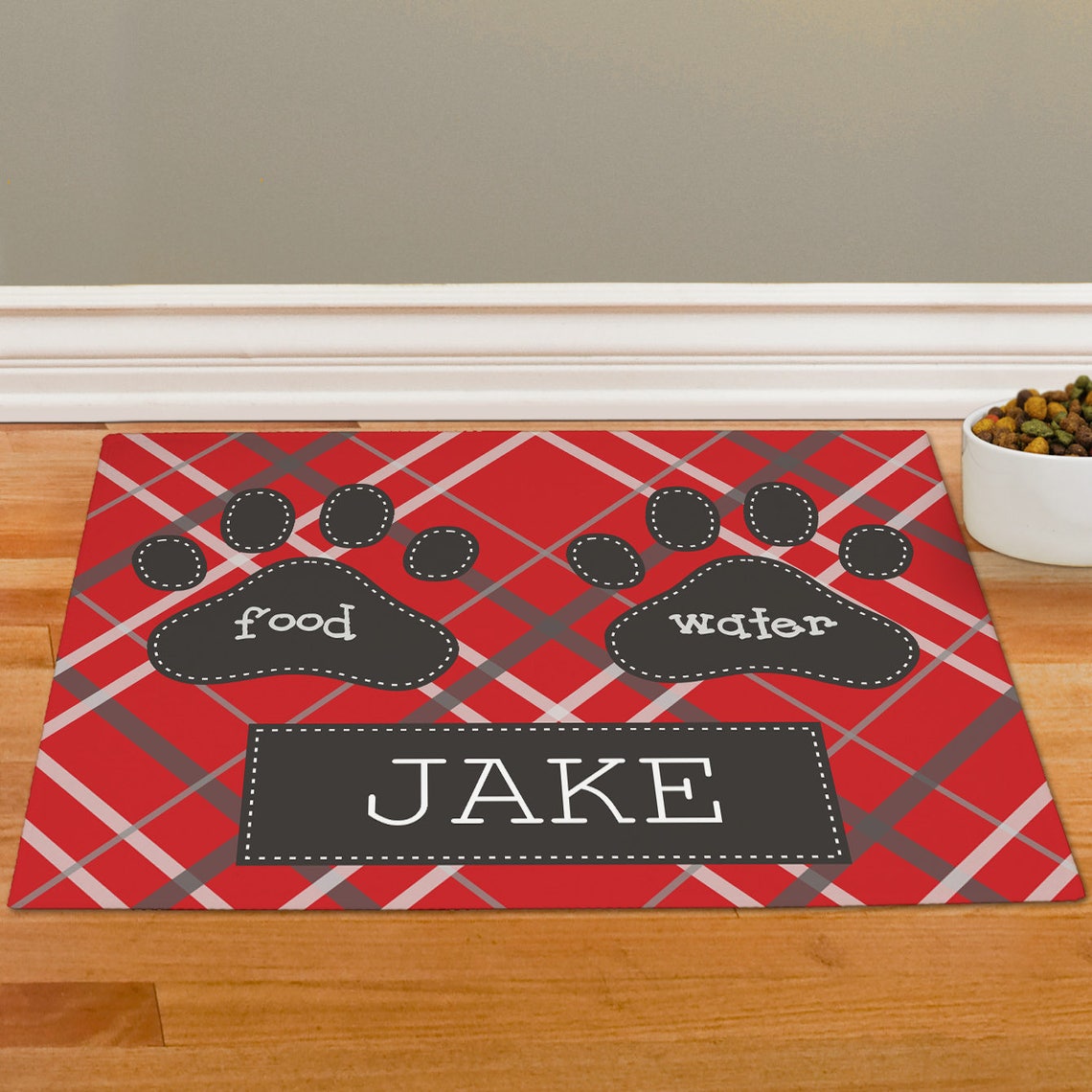 Plaid Personalized Pet Food Mat Dog Mat Dog Placemat Dog Etsy