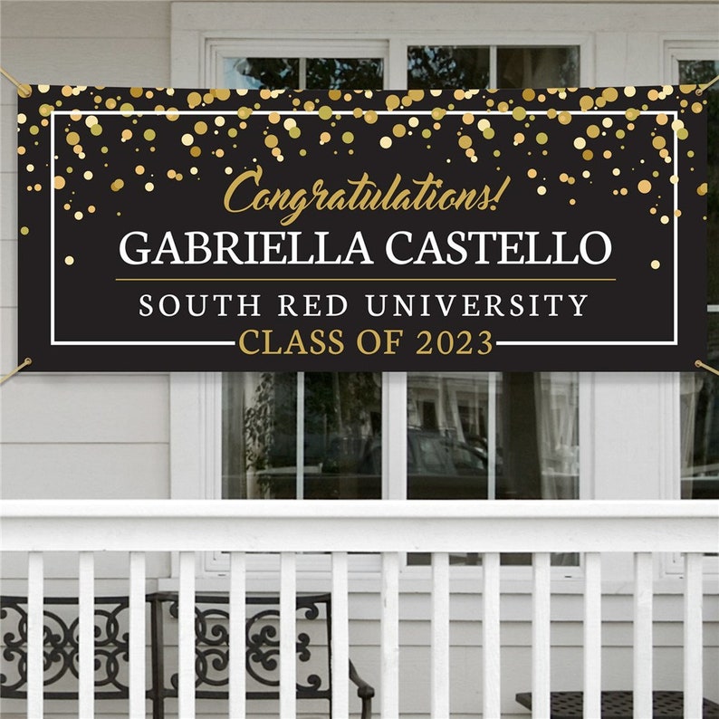 Congratulations Personalized Graduation Banner, grad party decor, class of 2024, grad party decor, hanging banner, high school graduation image 1