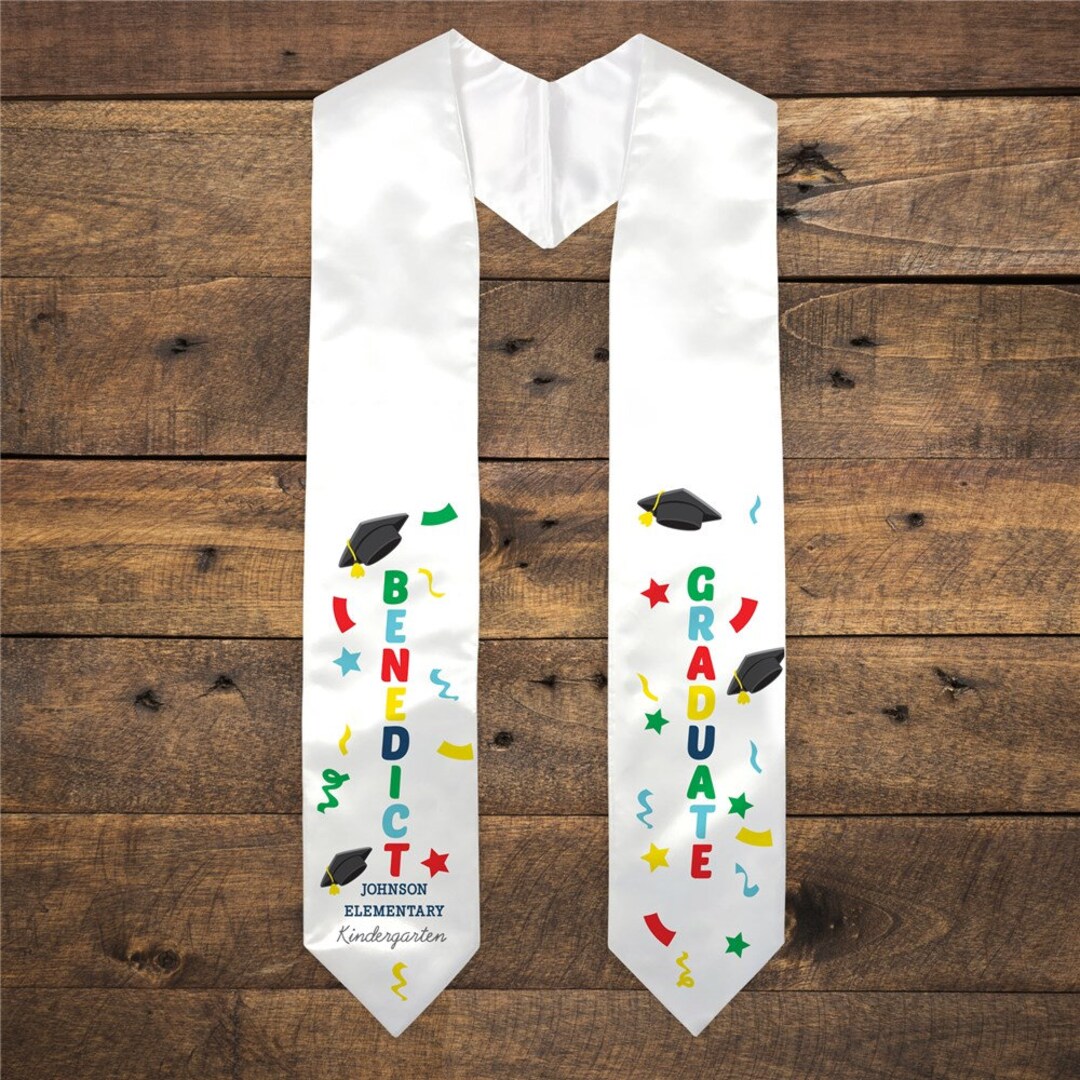 Preschool Graduation Cap And Gown WILLBOND Kids Graduation Stole Sash 2025 Preschool Kindergarten Graduation Class Of 2025 Colorful Grad Stoles For Preschool Students White Preschool Graduation Sash