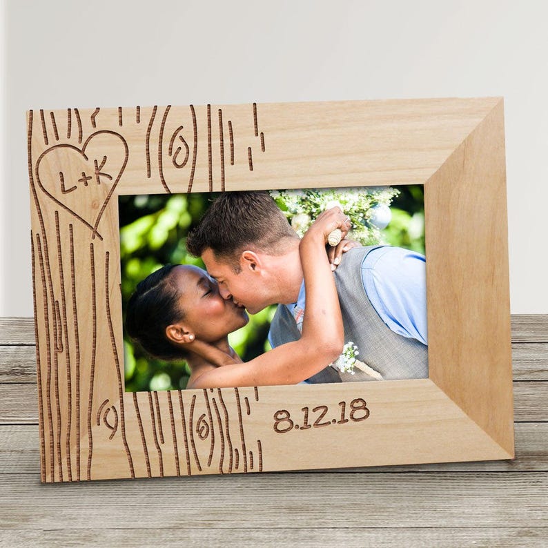 Tree Carving Engraved Wood Frame Couples Gift Etsy