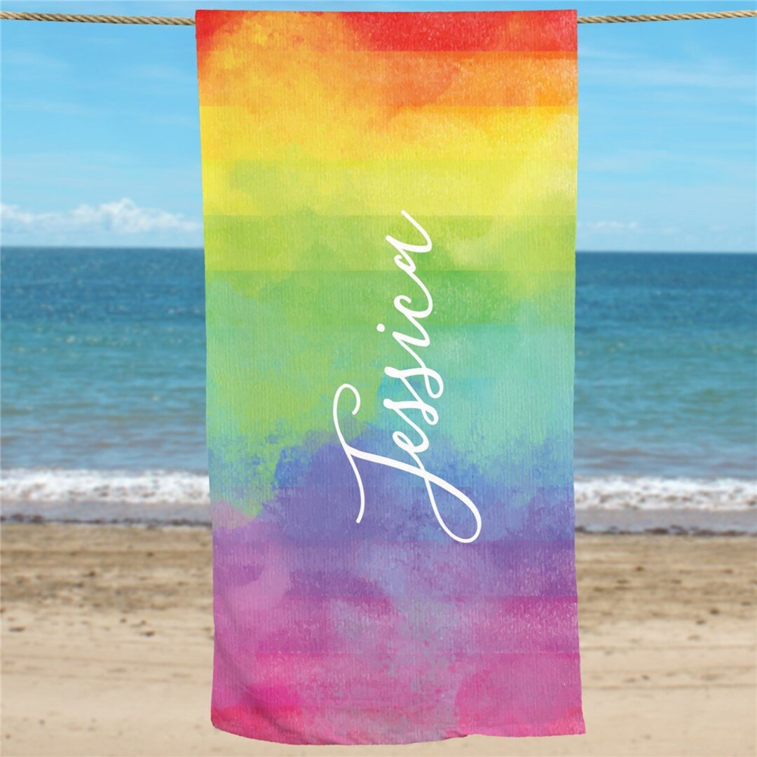 Tie Dye Rainbow Personalized Beach Towel Girls Beach Towel Etsy