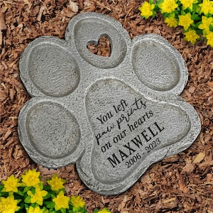 Engraved Paw Prints on Our Hearts Paw Print Shaped Personalized Pet Memorial Garden Stone, dog grave marker, custom, dog memorial stone
