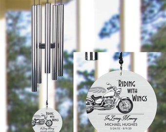 Personalized Riding with Wings Memorial Wind Chime, Custom Motorcycle Memorial Gift, Loss Of Loved One, Sympathy Gift, Memorial Chimes