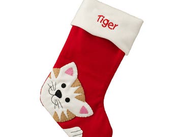 Cat Personalized Christmas Stocking, personalized stocking, christmas, xmas, christmas decor, kitten, kids, mantle -gfyE11970367
