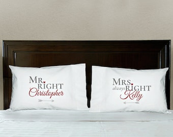 Personalized Mr. Right and Mrs. Always Right Pillowcase Set, personalized pillowcase, his and hers pillowcases, pillow cases -gfy83099920
