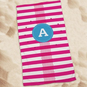 Serviette de plage personnalisée à vagues et rayures fuchsia, rose, plage, piscine, été -gfyU1044533