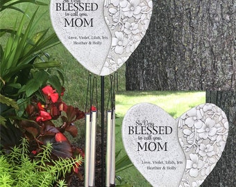 Engraved So Very Blessed Heart Stake Wind Chime, Mother's Day Gift, Personalized Gift For Mom, Garden Decor, Custom Chimes, Engraved Chime