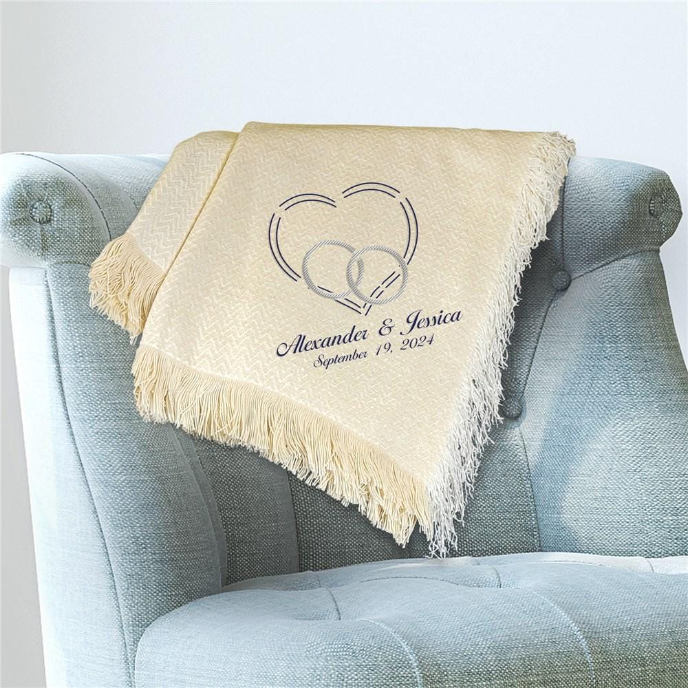 Embroidered Wedding Afghan Chenille Anniversary Gift White Blanket Wedding Gift Embroidered Blanket With Wedding Date Custom Blanket Etsy