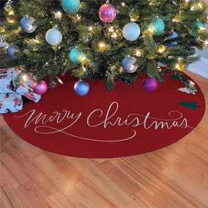 Merry Christmas Tree Skirt, Unique Christmas Gift, Christmas Tree Skirt, Christmas Tree Collar, Xmas Decor, Red Tree Skirt, Unique Gift