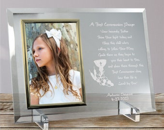 First Communion Glass Picture Frame, Engraved Picture Frame, Catholic Photo Frame, First Holy Communion Gifts, Frame With Prayer Engraved
